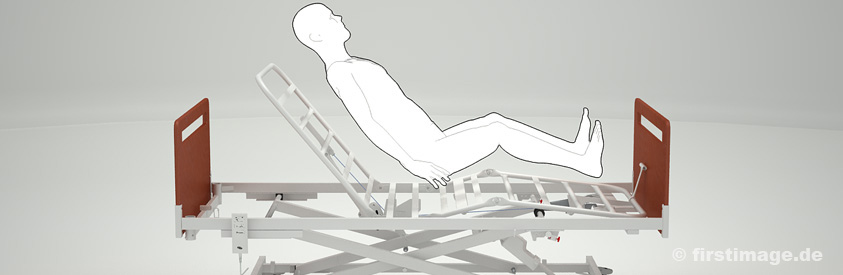 3D Ansicht eines Patienten auf dem Medley Ergo Pflegebett
